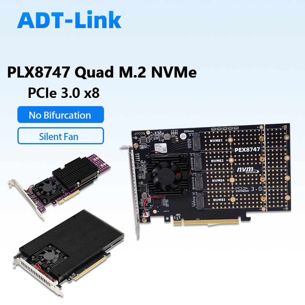 Quad M.2 Nvme Pcie Bifurcation Card - PLX8747 – плата расширения с четырьмя